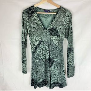 Blue Fish Women's Green Patterned Dress